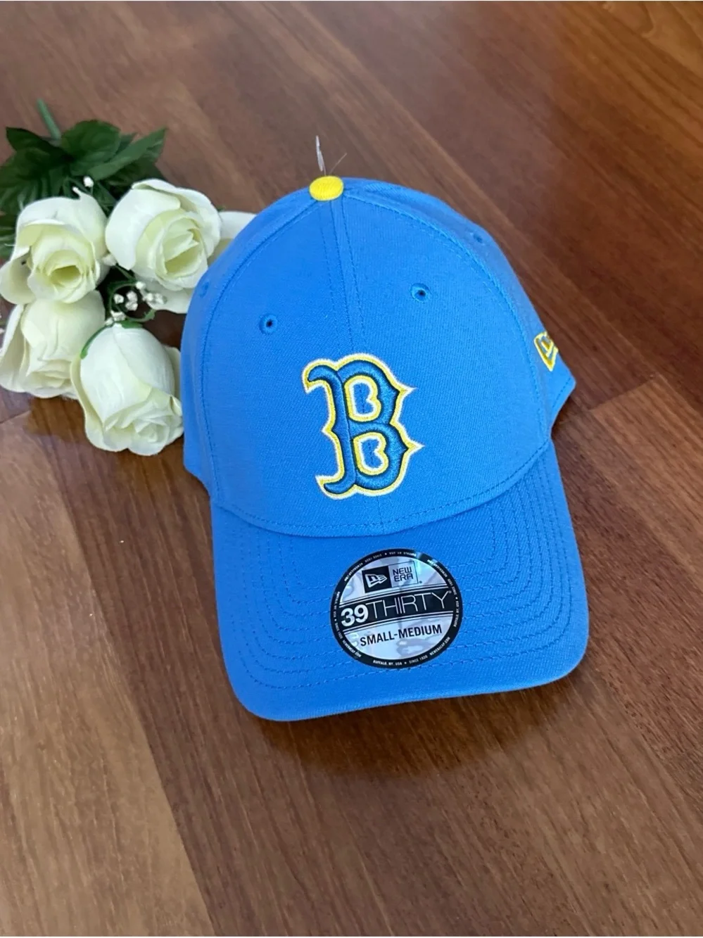 New Era Light Blue Cap with Yellow Boston 'B' Logo